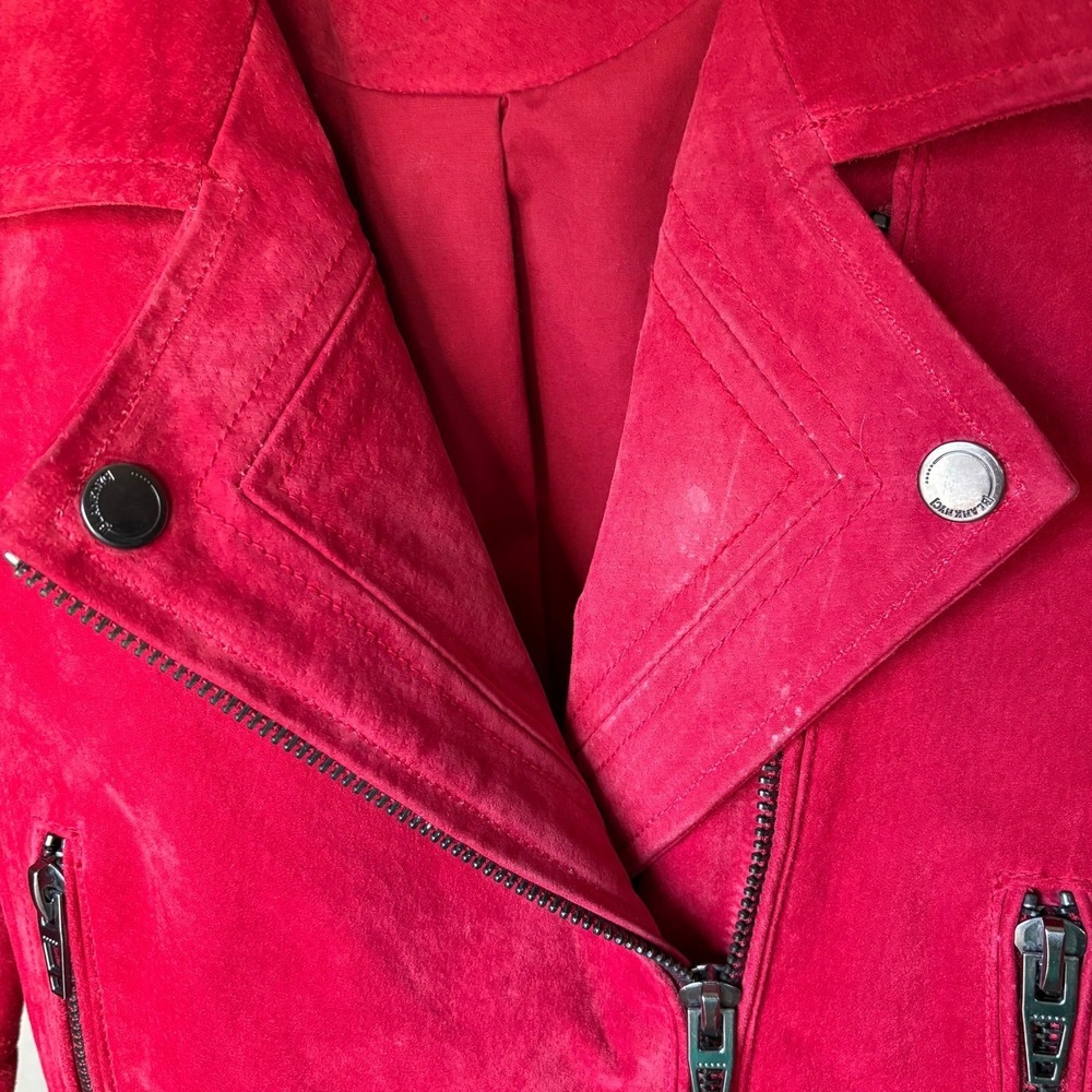 BLANKNYC Red Suede Cropped Moto Jacket Leather Biker Belted Size S - Picture 13 of 16